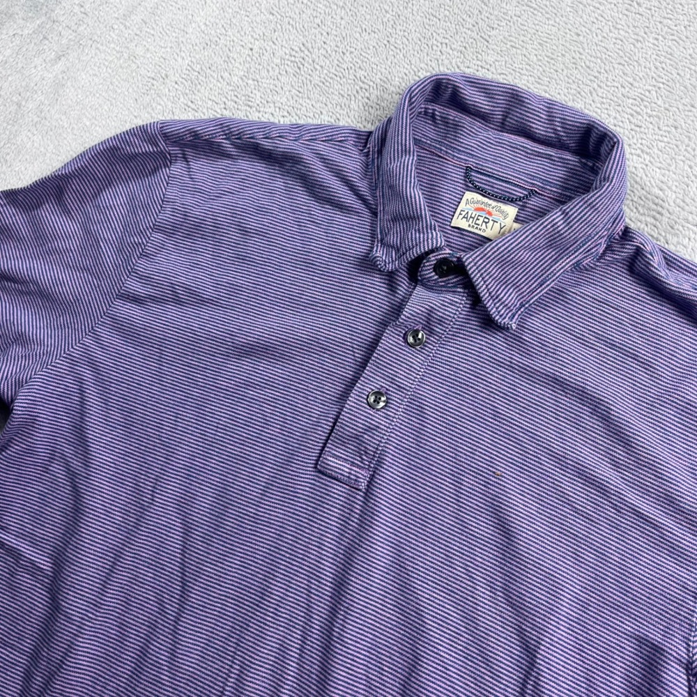 Faherty Brand Mens Purple Blue Striped Short Sleeve Polo Shirt Size M